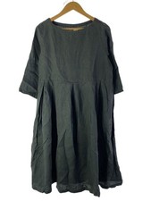nest Robe Long Sleeve Dress - Linen BLK Plain