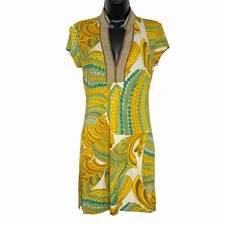 TRINA TURK SILK TUNIC DRESS RETRO GEOMETRIC PRINT SZ 6 *FOR REPAIR OR AS IS