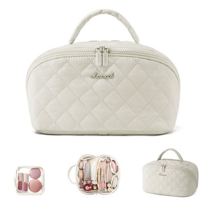 Travel Makeup Bag for Women, 2Pcs Puffer Waterproof Cosmetic Organizer, Large...