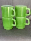 Anchor Hocking Fire King Green Stackable Coffee Cups Mugs NOT Jadeite USA Made