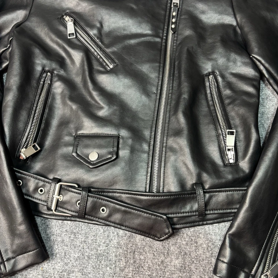 Chaqueta de Moto Rebecca Minkoff Cuero Sintético Negra Motociclista Grunge Mujer’s Mediana Foto 3 de 4