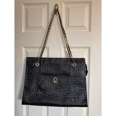 St. John Croc Embossed Patent Leather Shoulder Bag Tote Bag