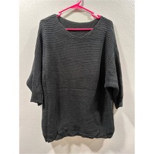 Relaxed V-Neck Knit Sweater in Charcoal