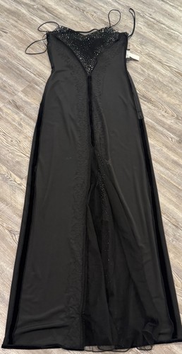 VTG 90’s Dave & Johnny Black Velvet Beaded Meshed Spaghetti Straps Dress 5/6 - Picture 22 of 23