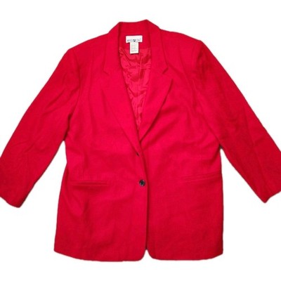 VTG White Stag 100% Wool Blazer Jacket Red Long Career Shoulder Pads Sz 18W