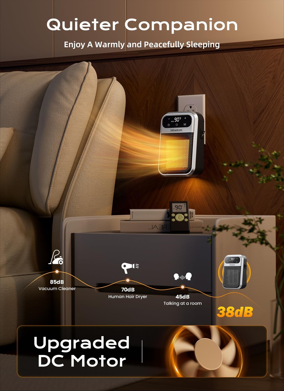 Minetom Portable Plug In Space Heater, 800W Small Wall Heater for Indoor Use,...