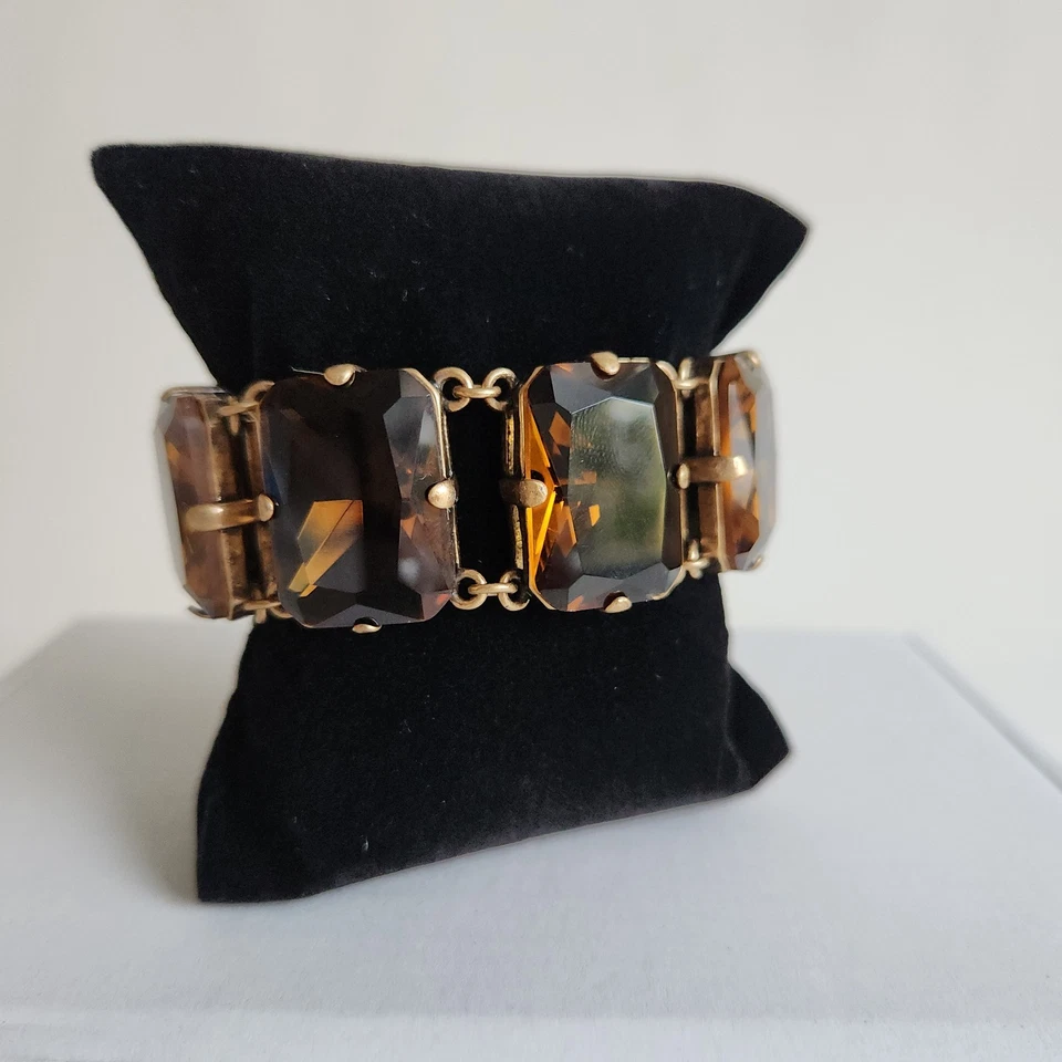 "Pulsera J.Crew tono latón con grandes piedras acrílicas marrones, 7"" + extensor" Foto 3 de 4