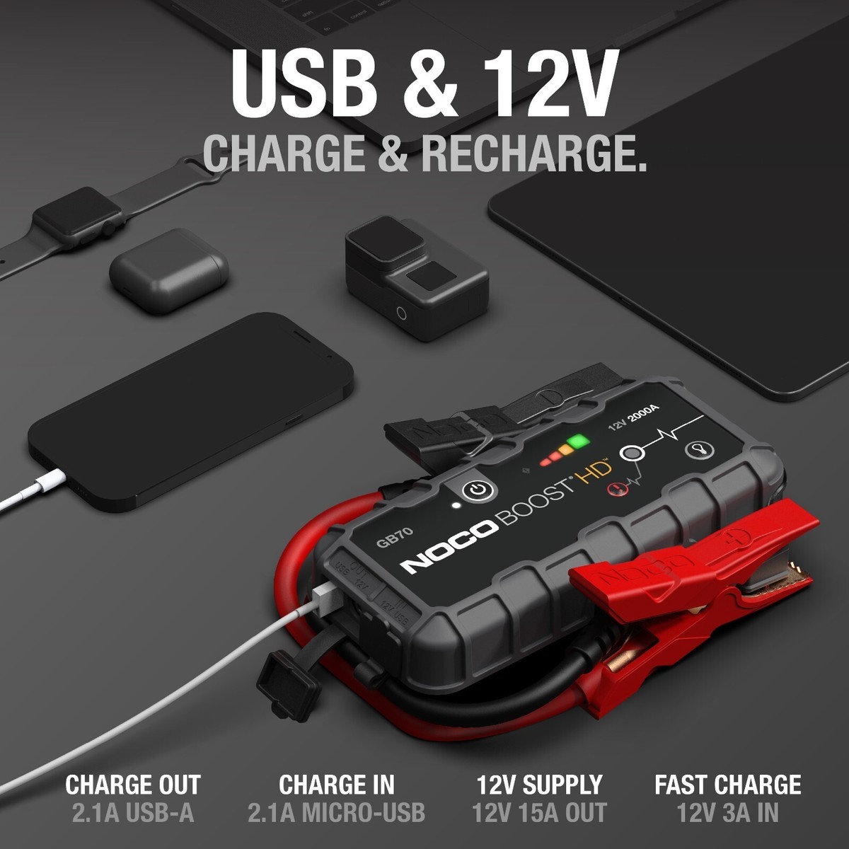 NOCO Boost HD GB70 2000A 12V UltraSafe Portable Lithium Battery
