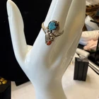 Vintage Navajo 925Ss 6.5 Ring Turquoise& Red Coral￼