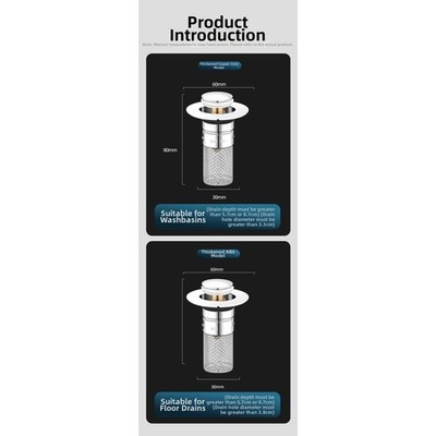 Copper Core Push Up Sink Stopper with 304 Stainless Steel Mesh Filter Compatible