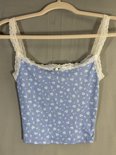 Alter’d State Intimates sz XXS Baby Blue Floral Lace Delicate Cropped Tanktop 