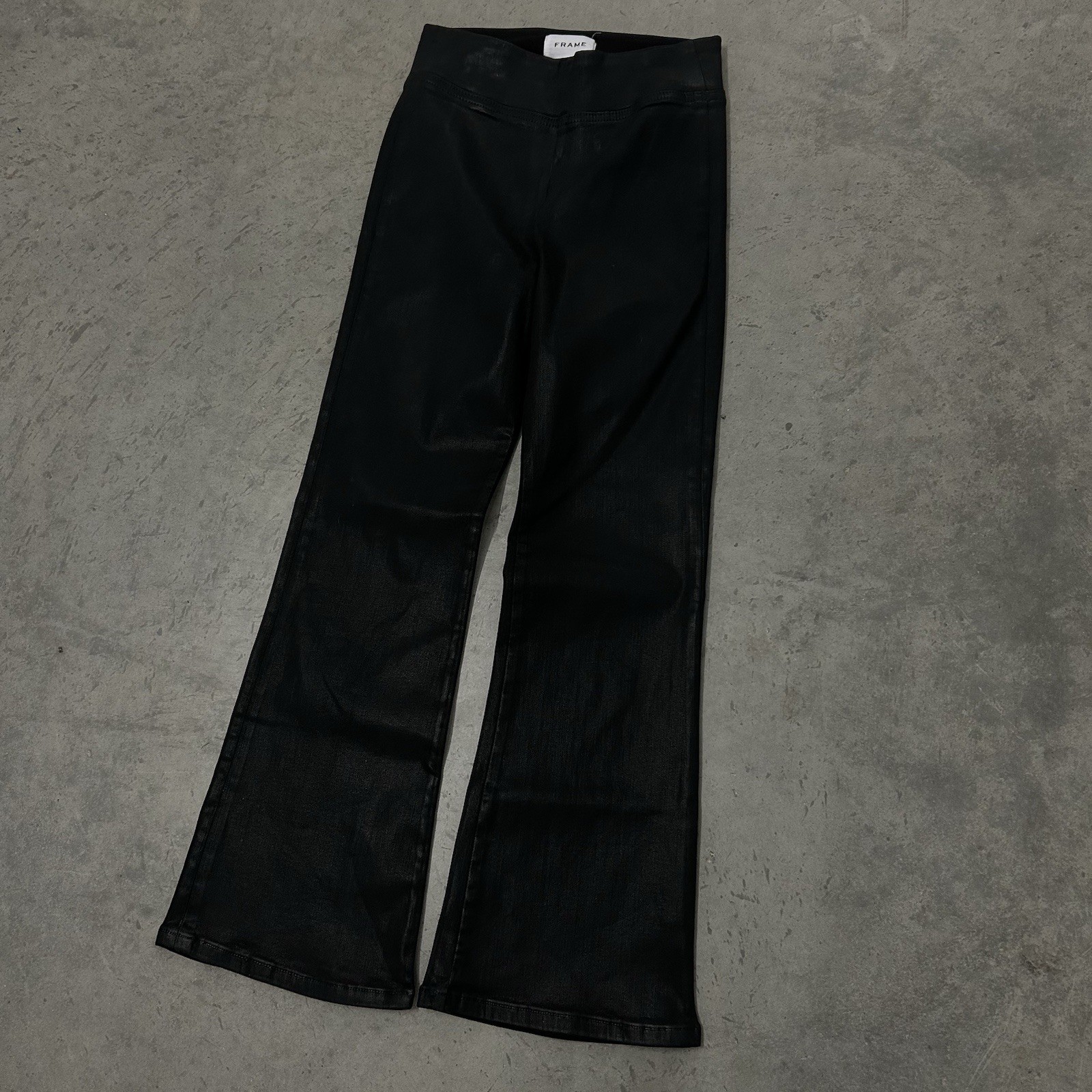 Frame Women’s Jet Set Black Denim Flare Pull On High Rise Stretch Jeans Size 0