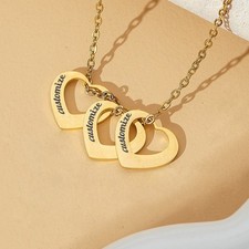 Triple Heart Pendant Necklace Personaliz Engraved Stainless Steel Romantic Gifts