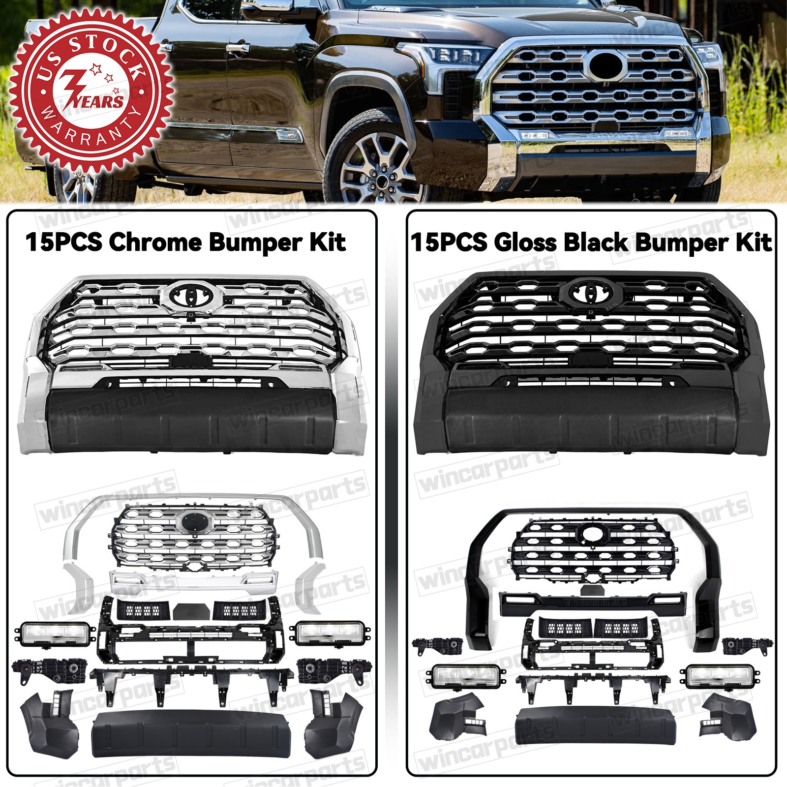 For 2022 2024 2025 Toyota Tundra Front Bumper Grille Assembly w/ Fog Light /Trim