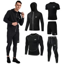 mens 5pcs Men's Compression Sets Pants Long Sleeve Shirt Athletic Shorts Runn...