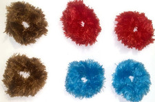 6 Soft Fabric Fluffy Hair Bands Scrunchies Fringe Brown Blue Red Styling Set