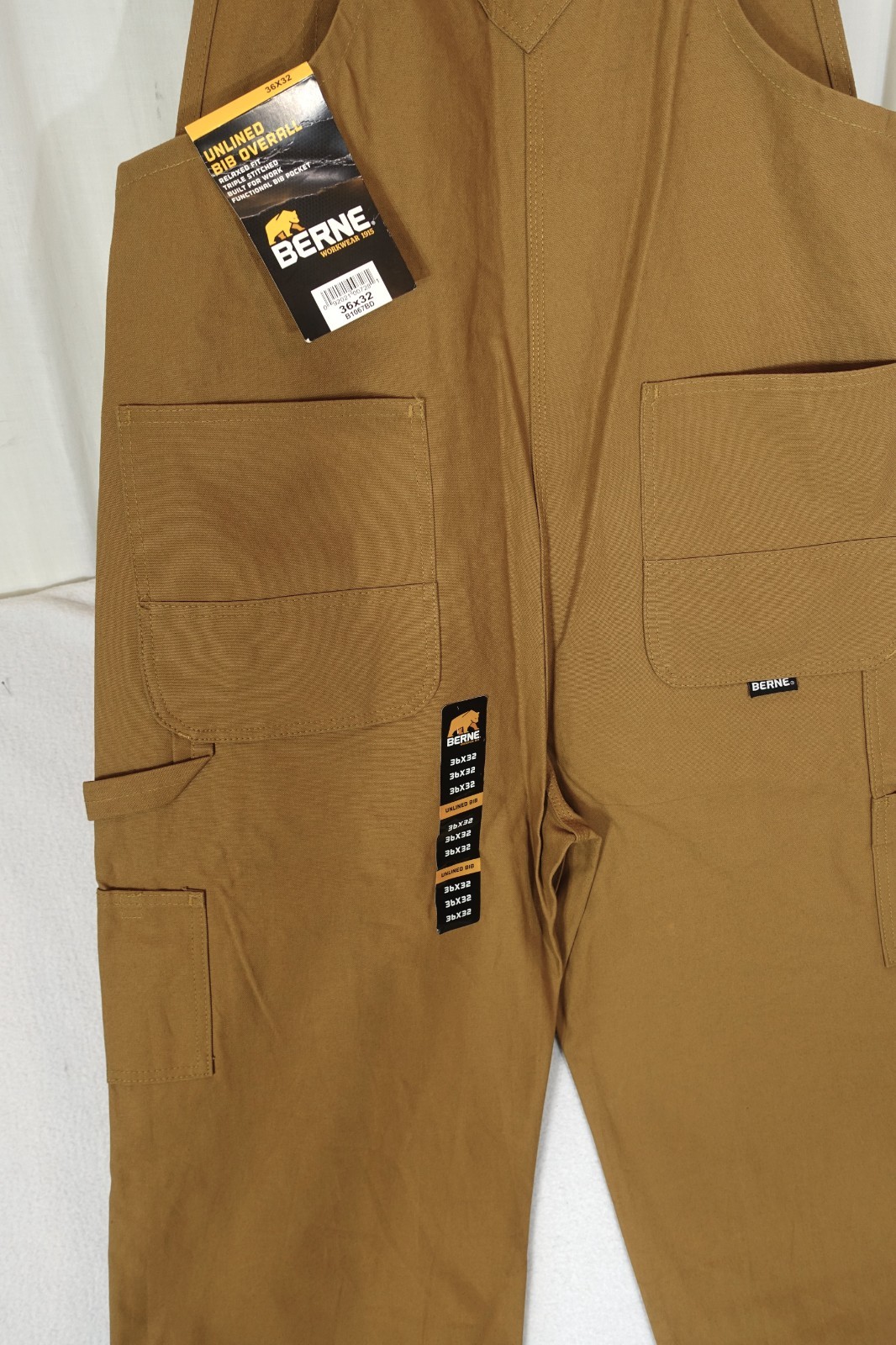 BERNE~NWT~36X32 HEAVY DUTY COTTON CARPENTER BIBS B1067BD SIDE LEG ZIPPERS