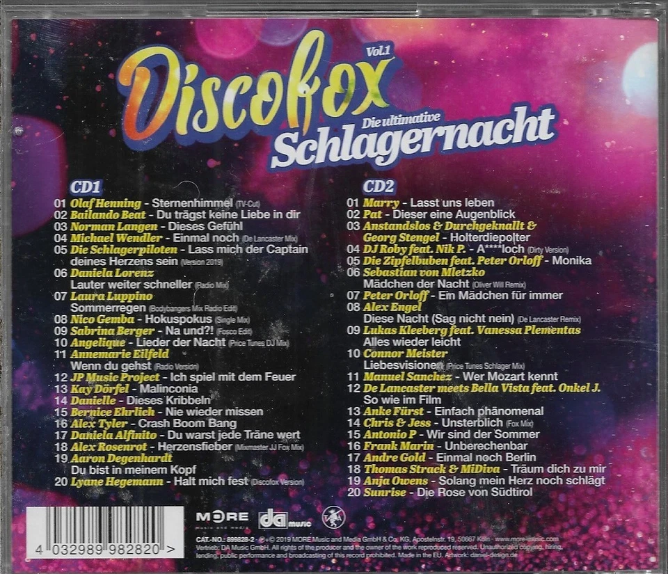 Discofox Vol.1 - Die ultimative Schlagernacht | 2 CDs | MORE Music and Media - Bild 2 von 2