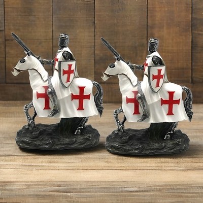 2-PC Gift Set 8.5''H White Crusader Cavalry Figurine Ornament Home Decor Gift