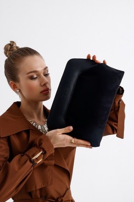Luxury Black Suede Clutch Bag - Handmade Evening Handbag - Vegan Leather Lined