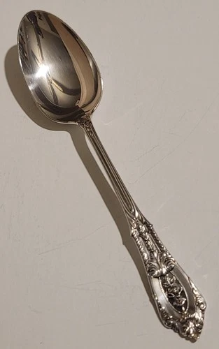 Wallace Sterling Silver Rose Point Serving Spoon Flat Hollow 8 3/8"