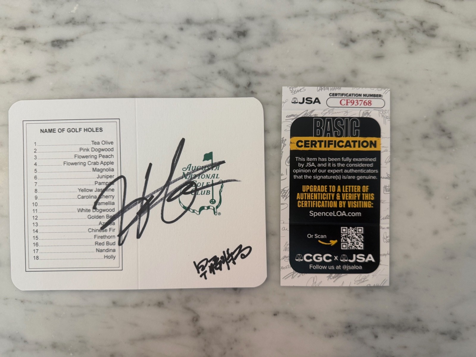 Hideki Matsuyama Autographed Signed and Shota Hayafuji Masters Scorecard JSA COA 