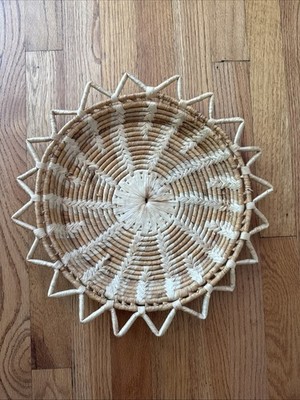 Vtg Woven Coiled Sun Star Starburst Basket Tray Bowl Boho Wall Table Decor