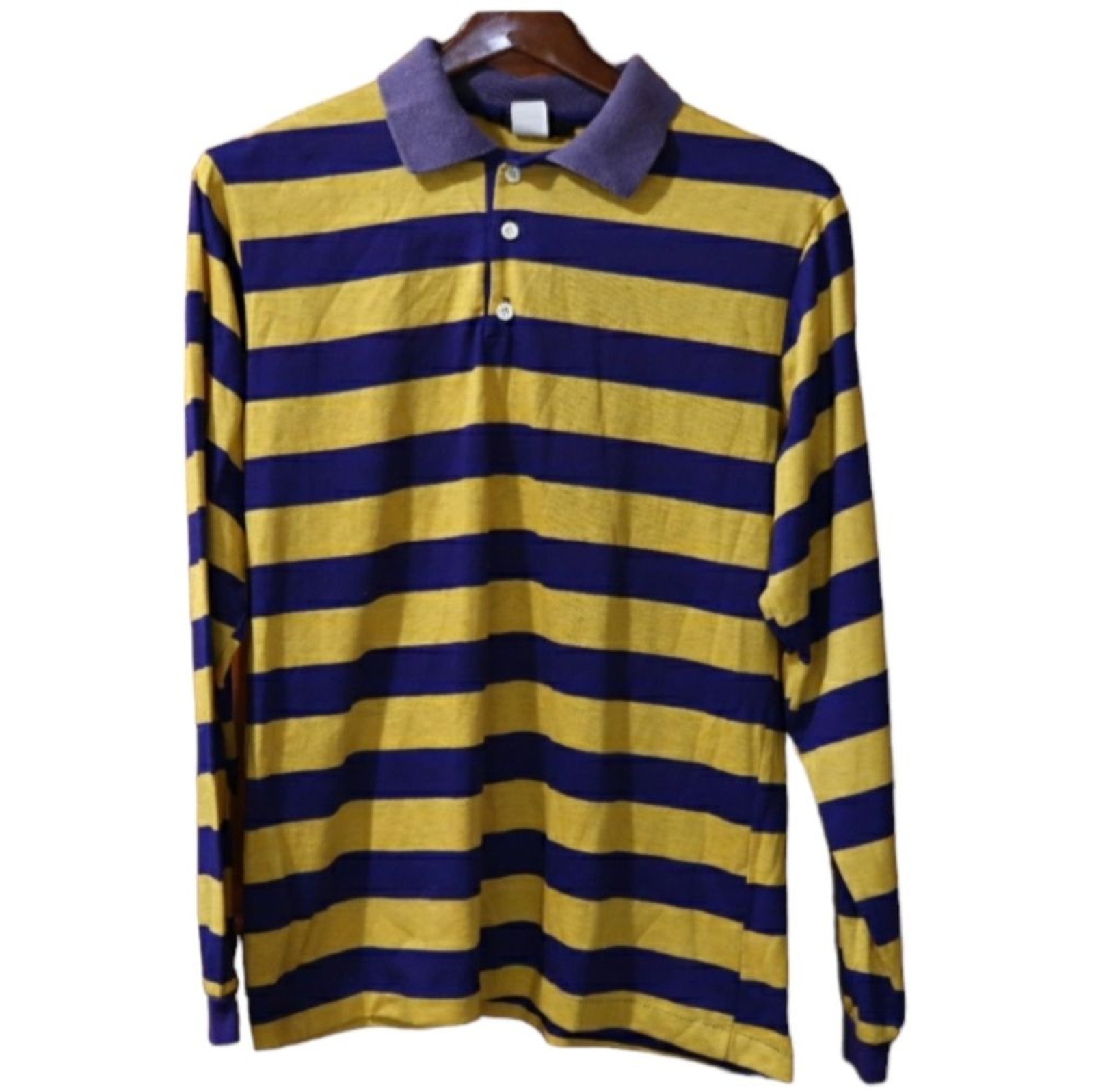 Michael Low Vintage 70s Purple Yellow Striped Rugby Polo Shirt Large