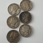 Mercury Dimes Lot of 6 Silver 10C Coins 1941 1942 1926 Circulated
