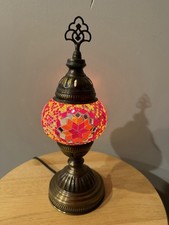Turkish Mosaic Table Lamp Handmade Glass 12" Boho Colorful Geometric Soft Glow