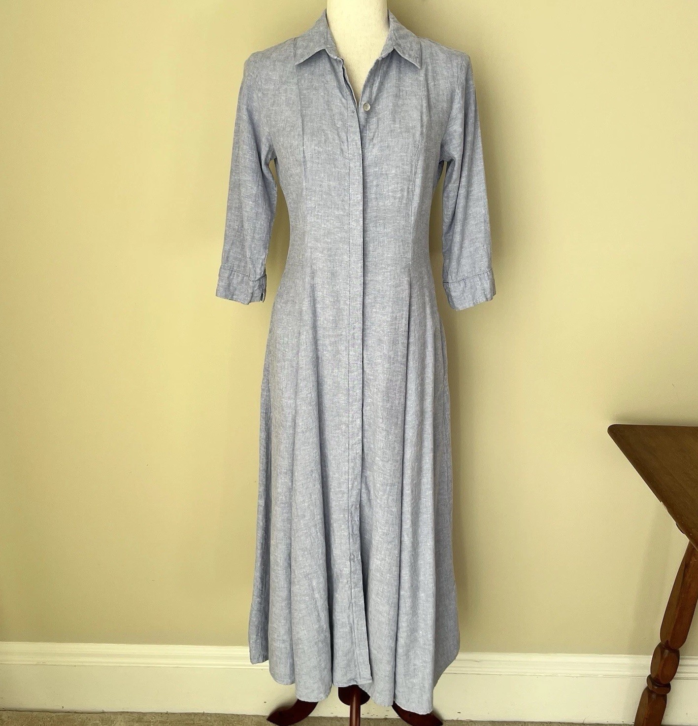 Joie Womens Midi Shirt Dress Sz XS Blue Linen Blend Pockets Coastal Lagenlook