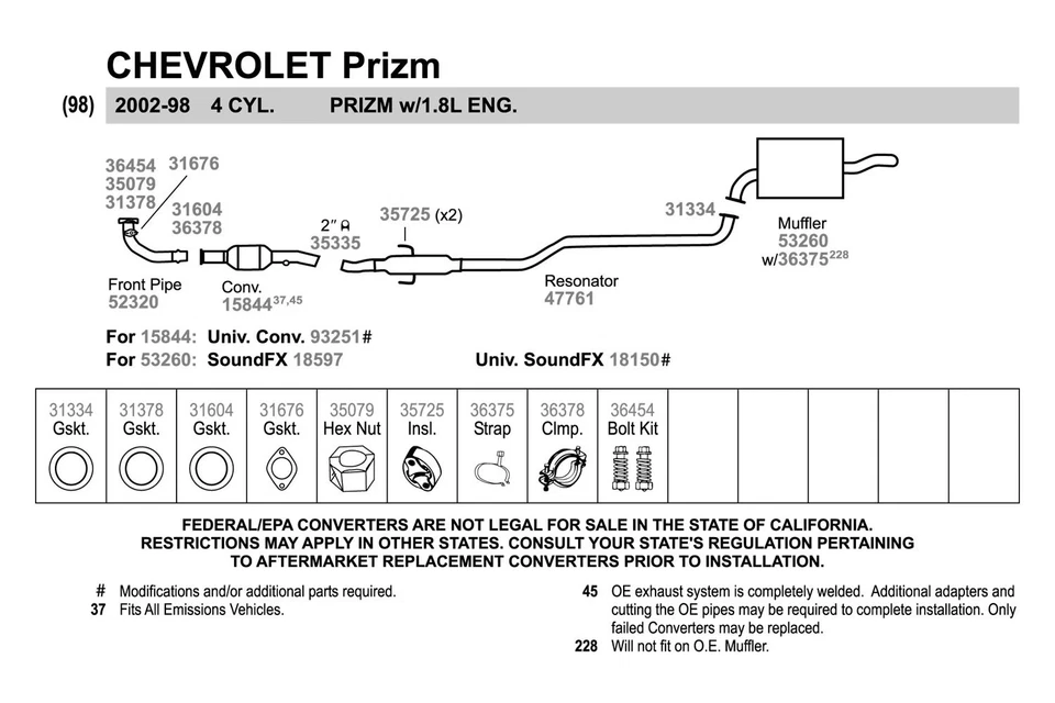 For Toyota Corolla 1998-2002 Walker Steel Natural V-Band Clamp Foto 2 de 3