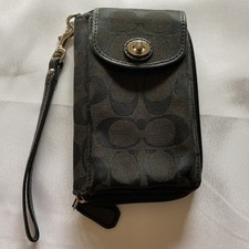 Vintage COACH Signature Canvas/Leather Zip-around Wristlet Phone Wallet