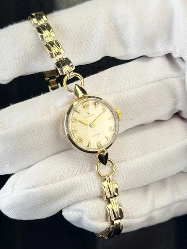 (9K Gold) Vintage Rolex Lady Art Deco Cocktail Watch 20mm Antique Bracelet