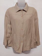 Ladies Over Shirt Lightweight Jacket 14 - 16 Linen Mix 3/4 Sleeve Beige  Pockets