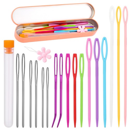 Plastic Large Eye Sewing Needles, Large-Eye Blunt Needles, Bent Tapestry Need...