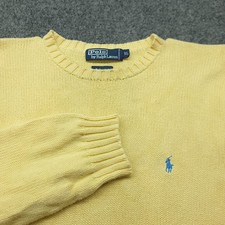 Polo Ralph Lauren Mens XL Yellow Cotton Knit Crewneck Sweater Blue Pony Logo