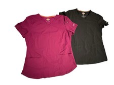 Dickies EDS Women  s Scrub Tops Lot of 2 Black Burgundy Size M