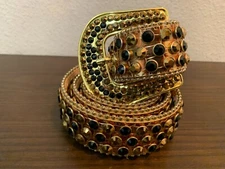 NWT UNISEX WESTERN FASHION GOLD STRAP WITH BLACK & GOLD STUDDED RHINESTONE BELT