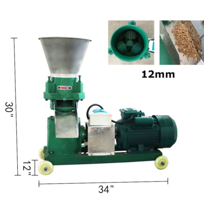 3Head Rollers 12mm Chicken Duck Goose Rabbit Feed Pellet Mill Machine 220V 4.5KW