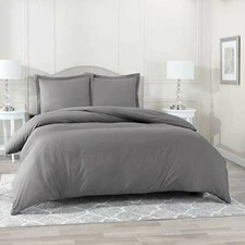 DUVET COVER SET Bedding Breathable Cooling with Pillow Sham Grey King 3-Pc NESTL
