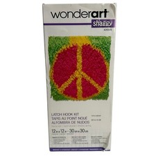 NEW Wonderart Latch Hook Kit Shaggy Peace Sign 12'' x 12'' Groovy In Box