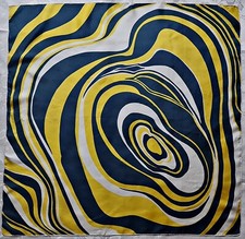 SCARF VINTAGE AUTHENTIC ABSTRACT ART FANTASY BLUE YELLOW SILK 31" SQUARE