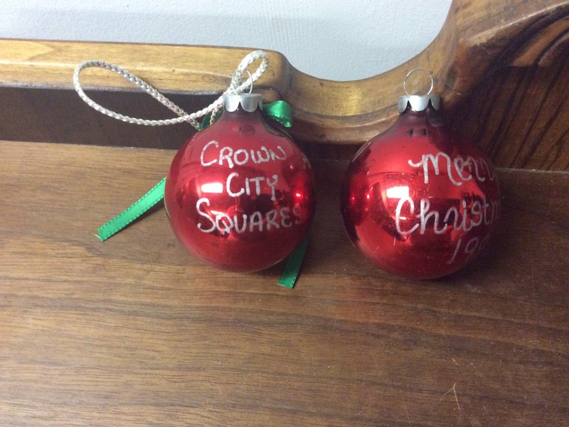 2 Vintage 2&1/4” Crown City Squares Glass Christmas Ornaments 1992