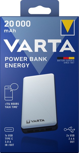 Varta Powerbank Mobile Ladestation Energy 20000 Mah Typ A / Typ C Usb Out Weiß-image