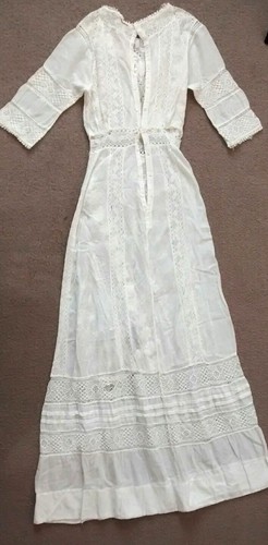Edwardian White Lace Embroidered Wedding Lawn Tea Dress Antique Early 1900s - Picture 9 of 12