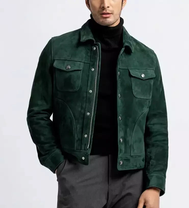 Green Suede Leather Trucker Jacket 100% Lambskin Made To Measure Men Jacket
Opens in a new window or
