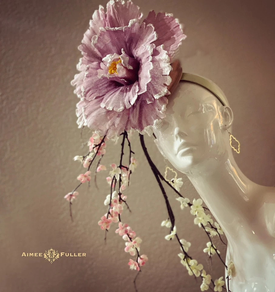 Sombrero Derby Fascinator Flor de Cerezo Rosa Blanco Suave Púrpura Lila Malva Lavanda Foto 3 de 4