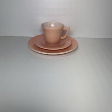 Vintage Hazel Atlas Little Hostess Childs Tea Set Cup Saucer Plate Pastel Pink