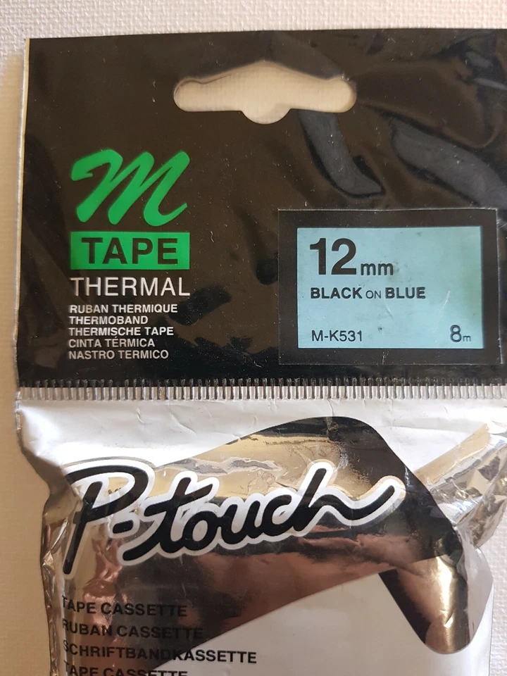 Brother Genuine MK531 MK-531 12mm Black on Blue 8 meter Tape for PT-70 PT-90 - image 2 of 3